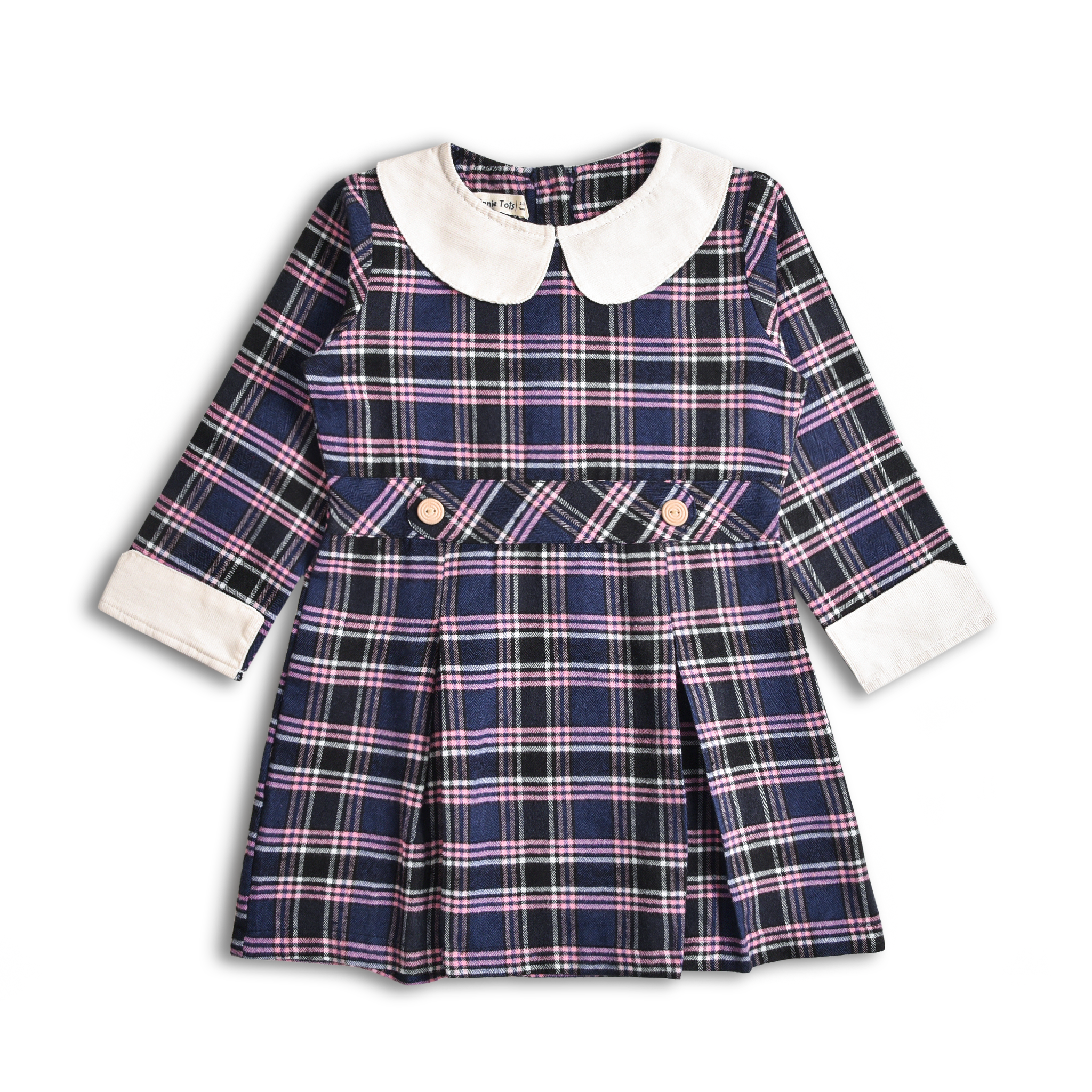 Navy Box Pleated Checkered Dress