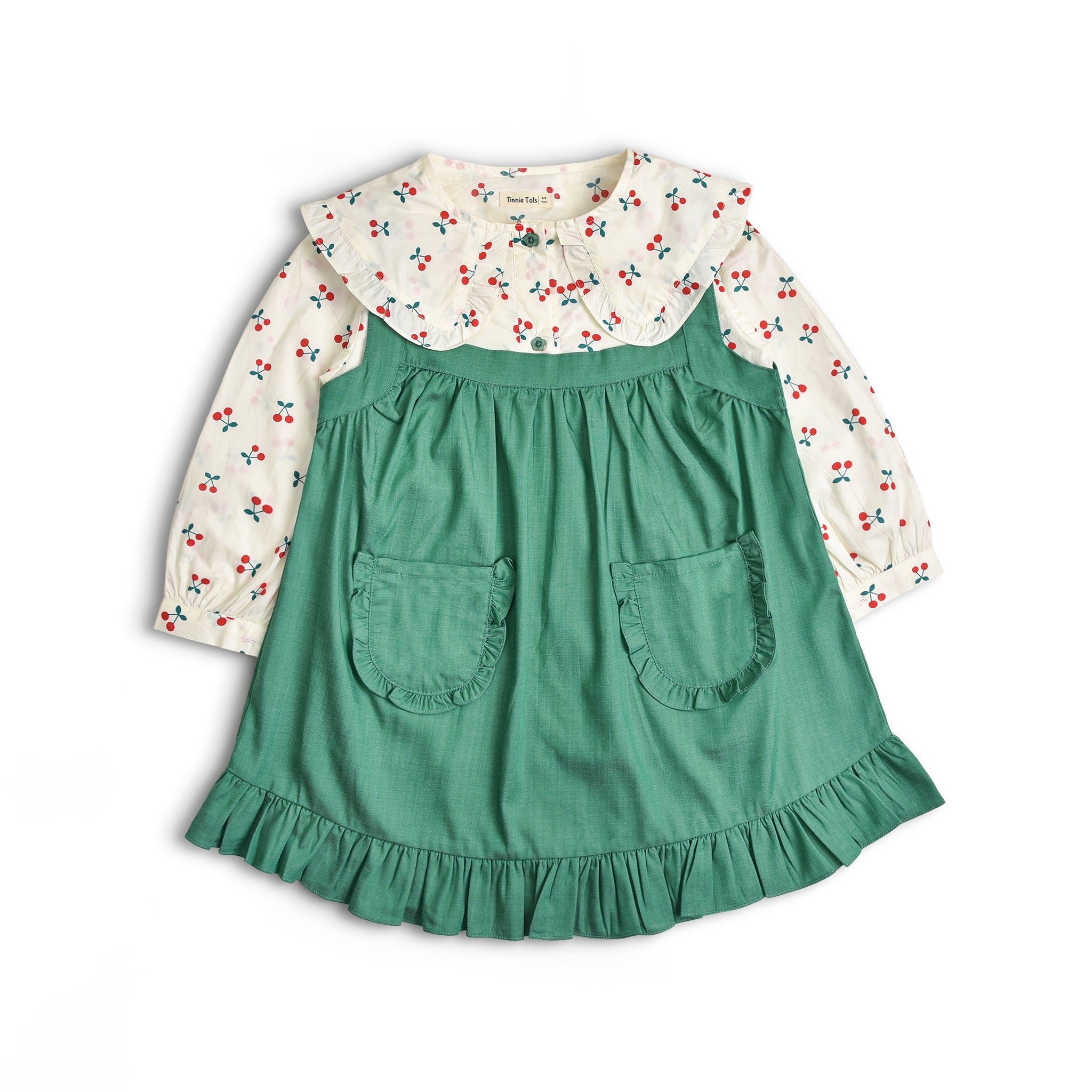 Cherry Garden Dungaree Frock 2Pc Set