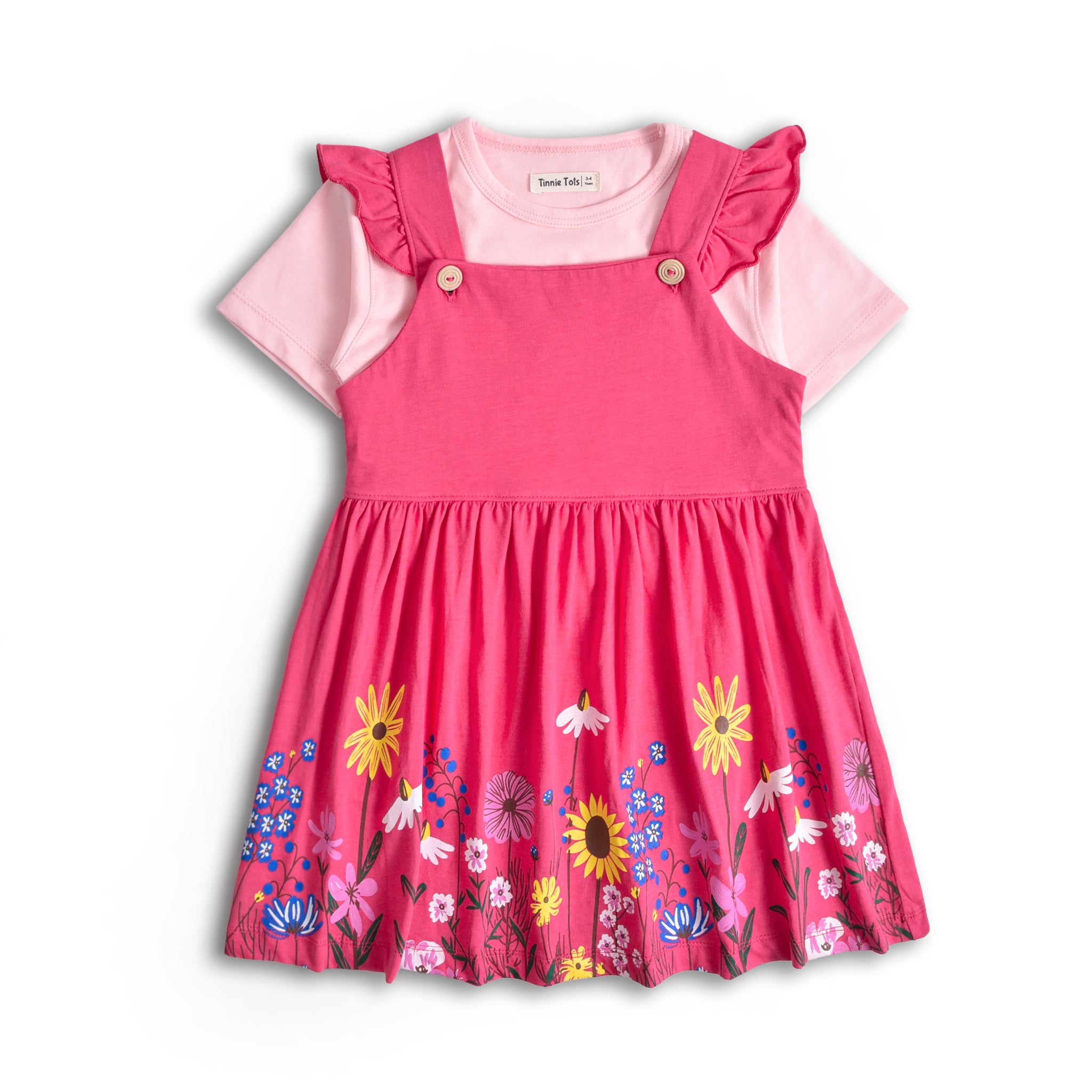 Pink Dungaree Frock 2Pc Set