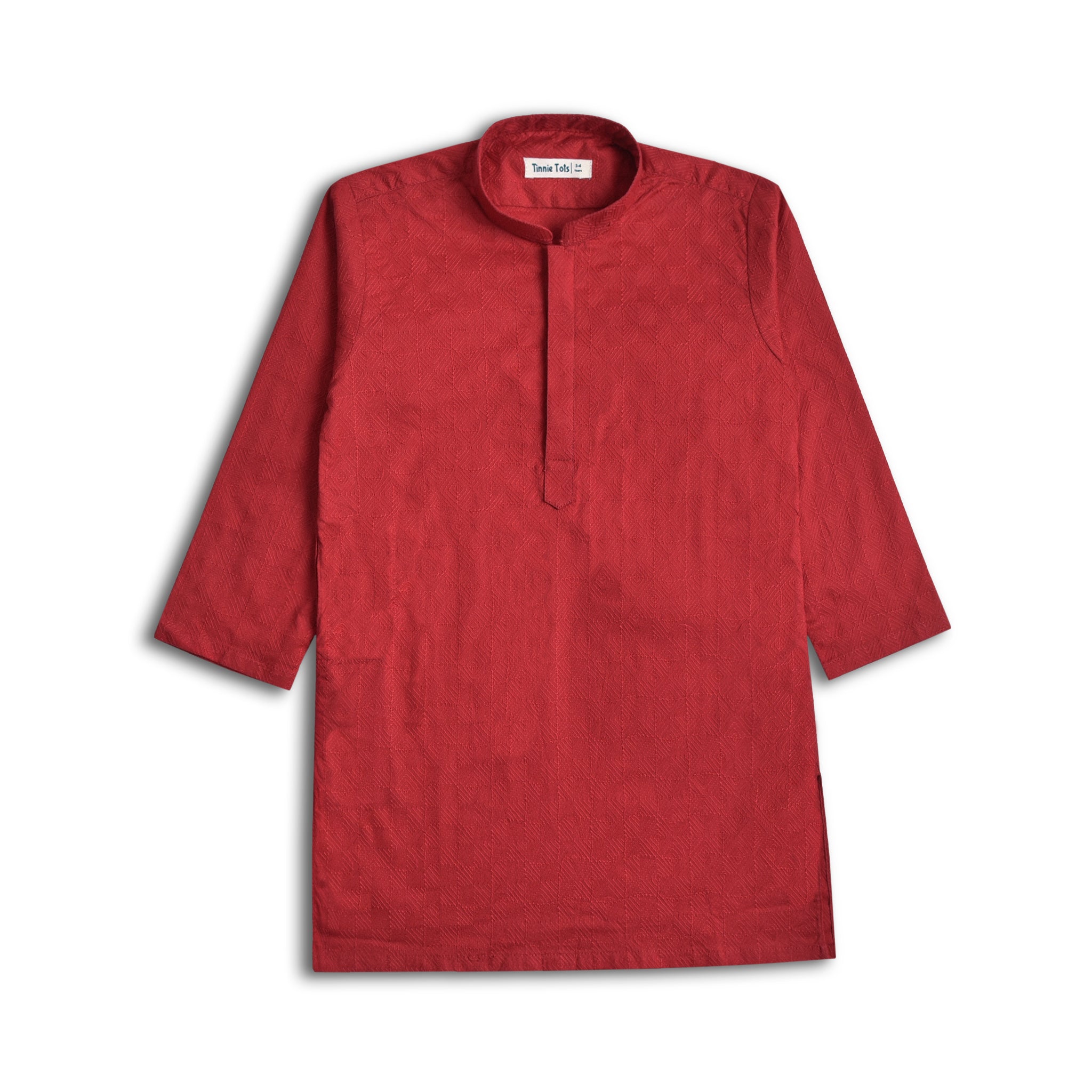 Red Embroidered Boys Kurta