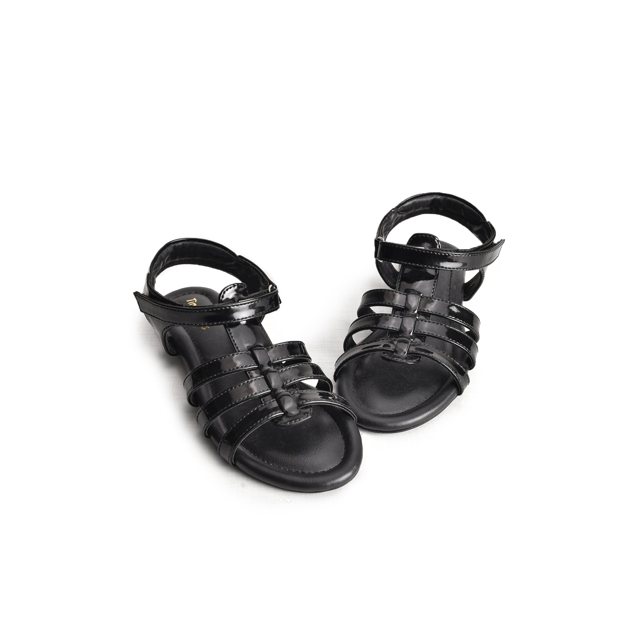 Black Patent Strappy Flat Sandals