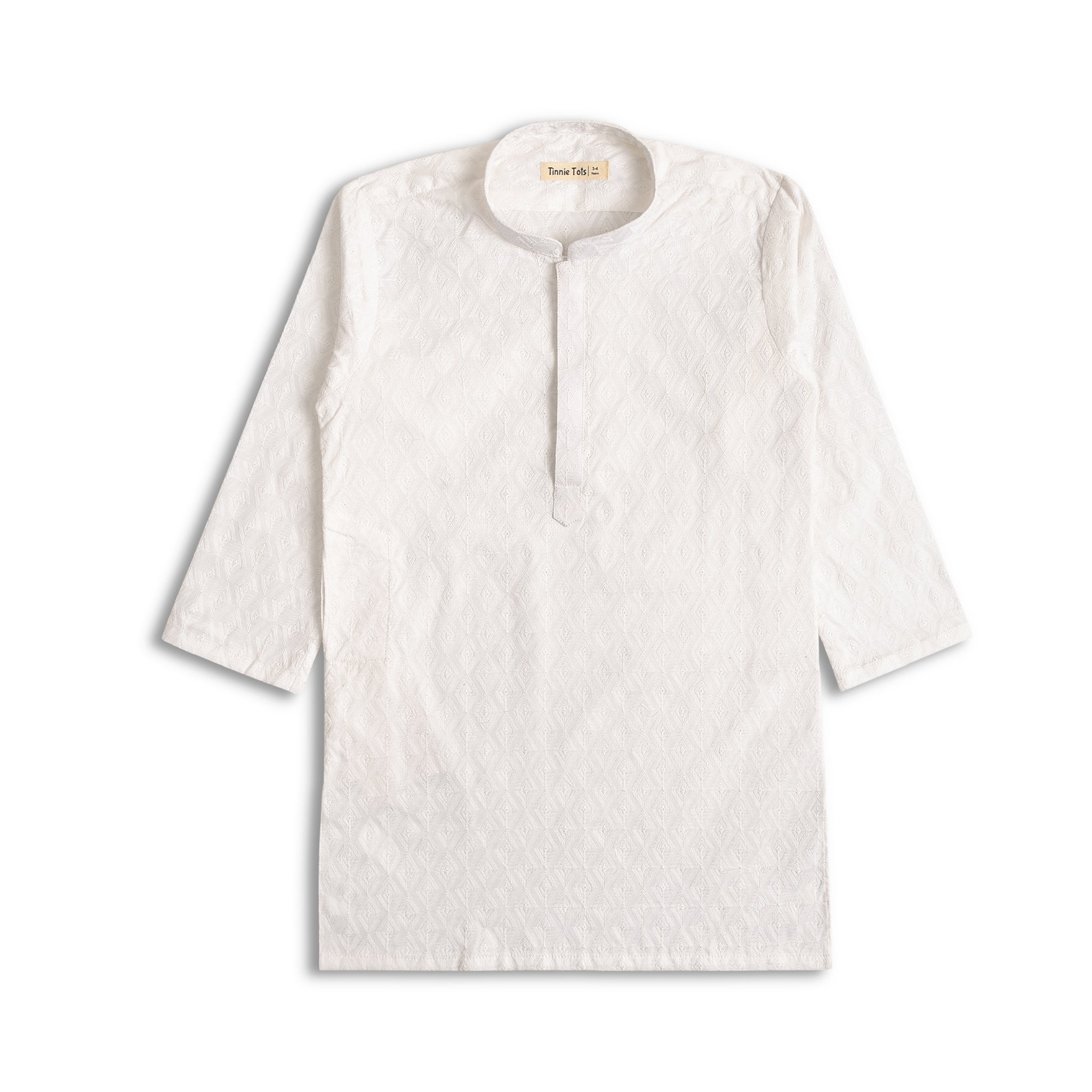 Milky White Embroidered Boys Kurta