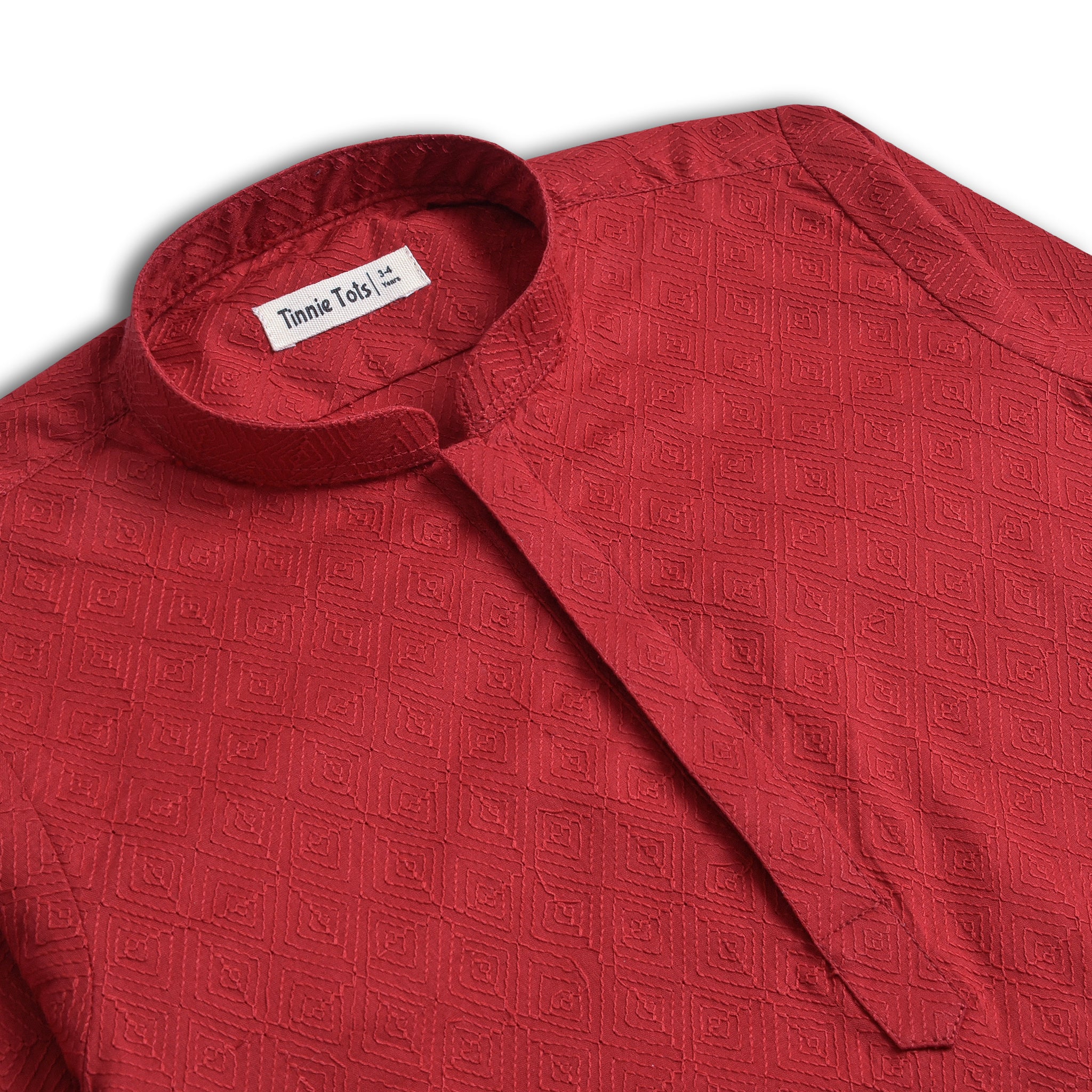 Red Embroidered Boys Kurta