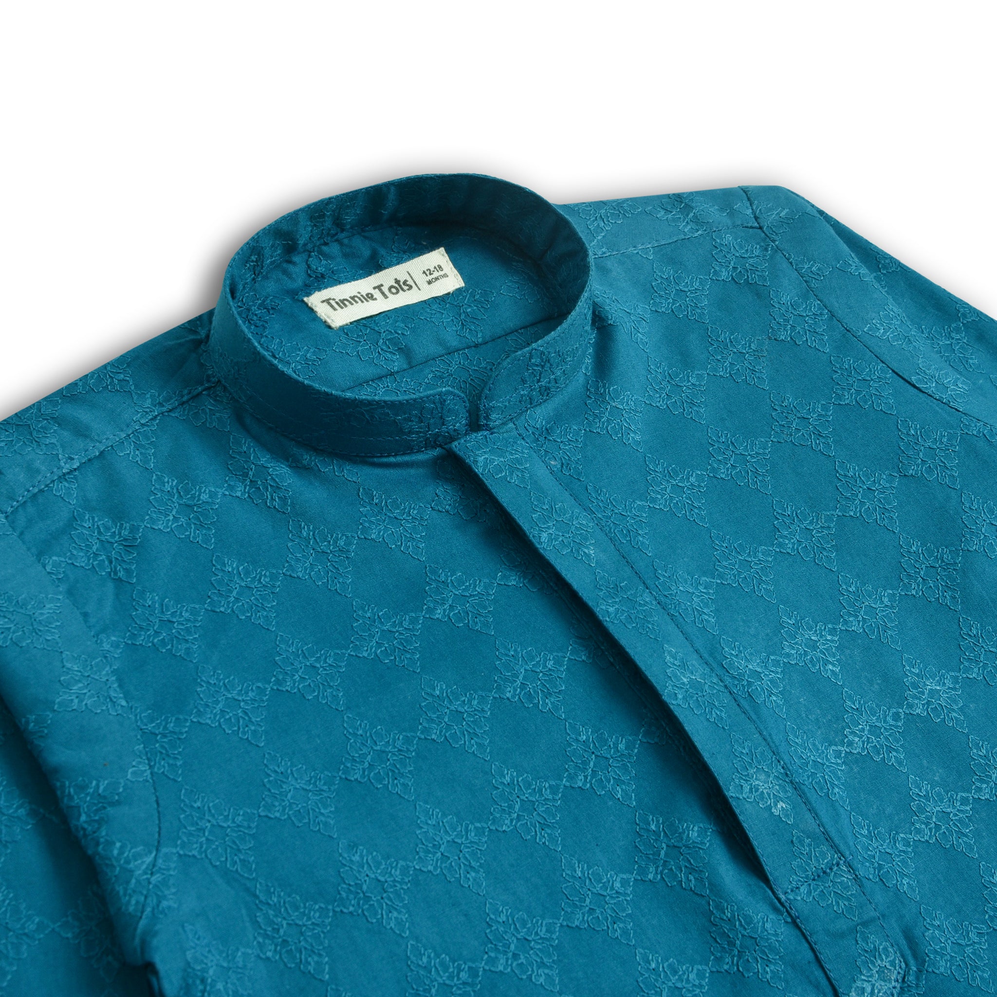 Infants Zinc Blue Embroidered Kurta