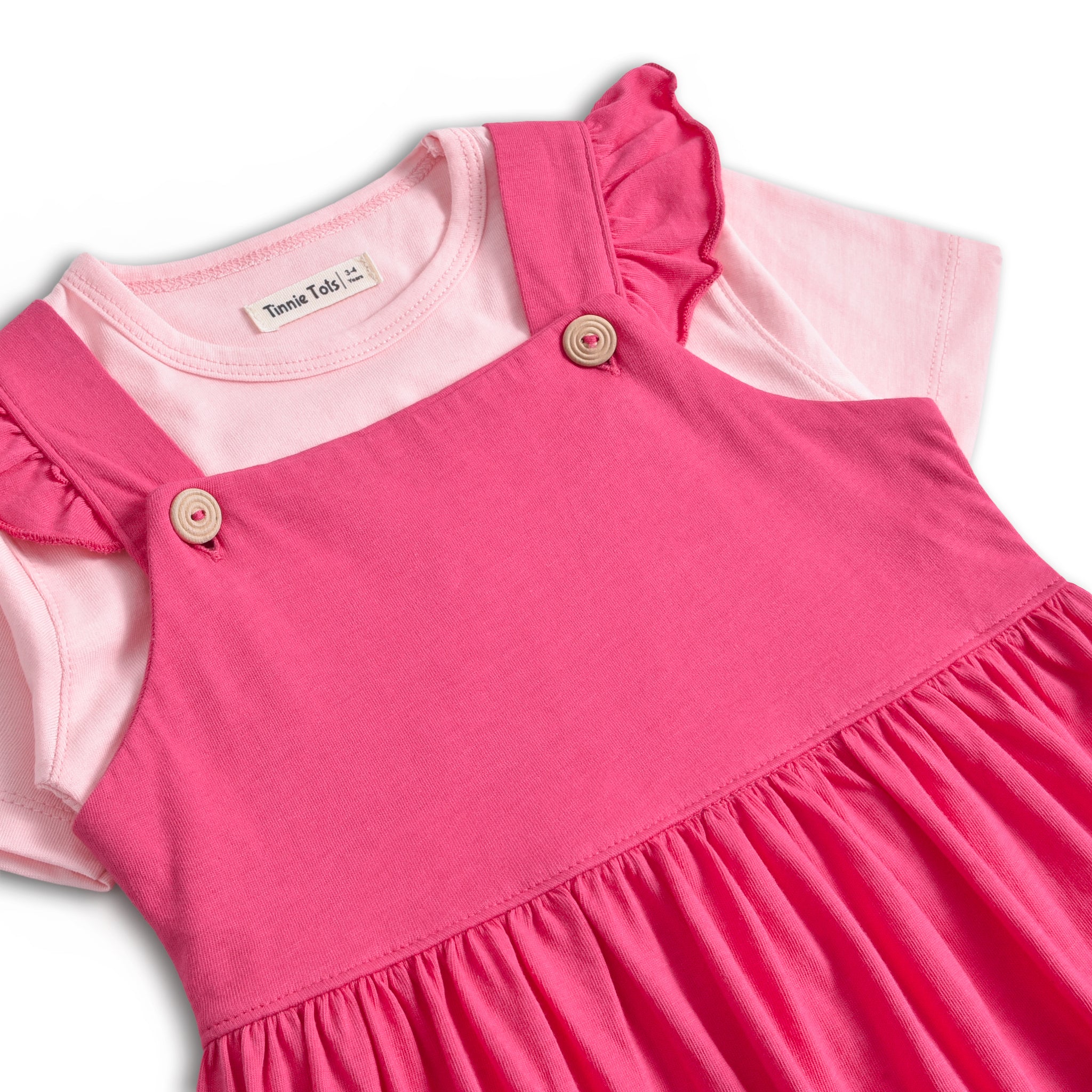 Pink Dungaree Frock 2Pc Set