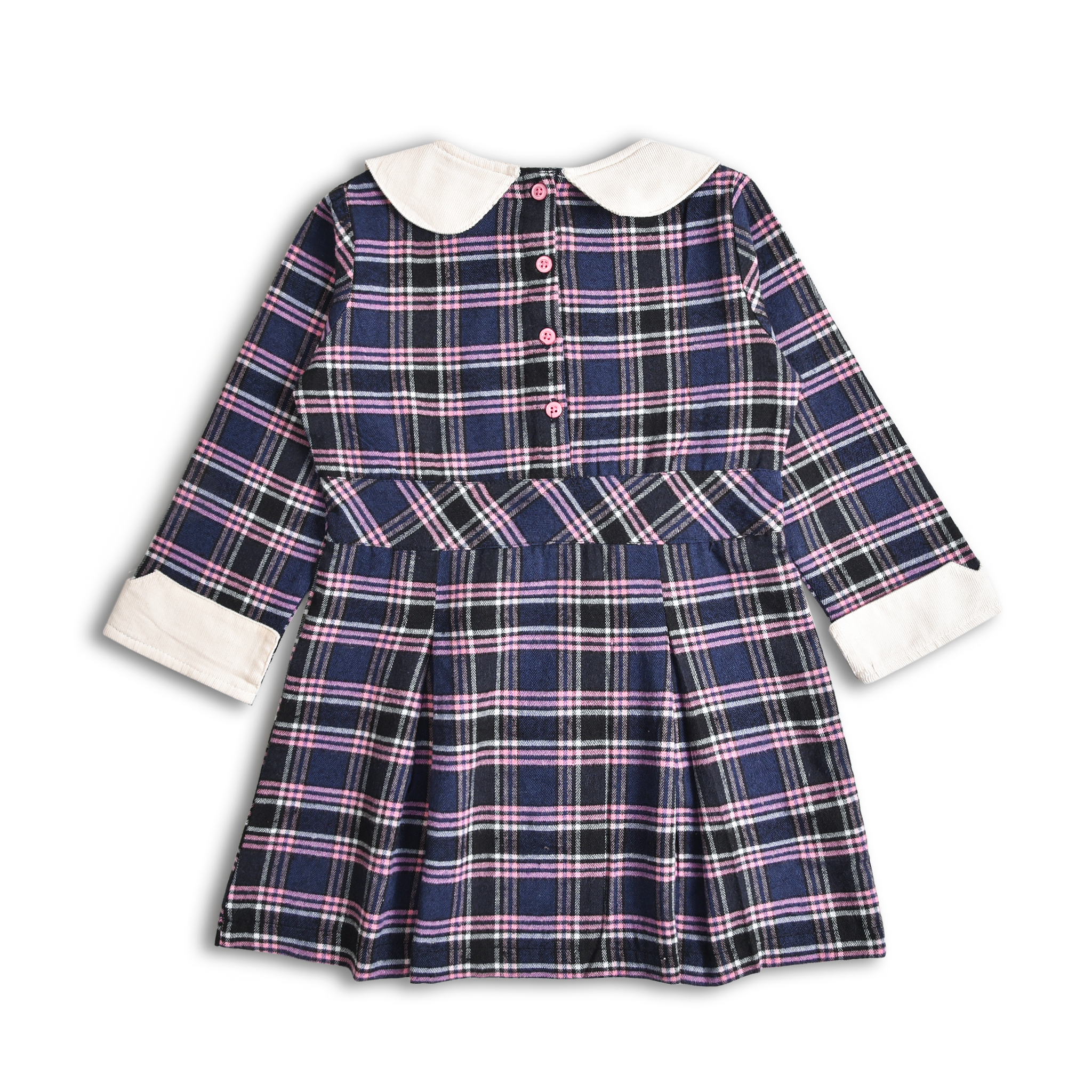 Navy Box Pleated Checkered Dress