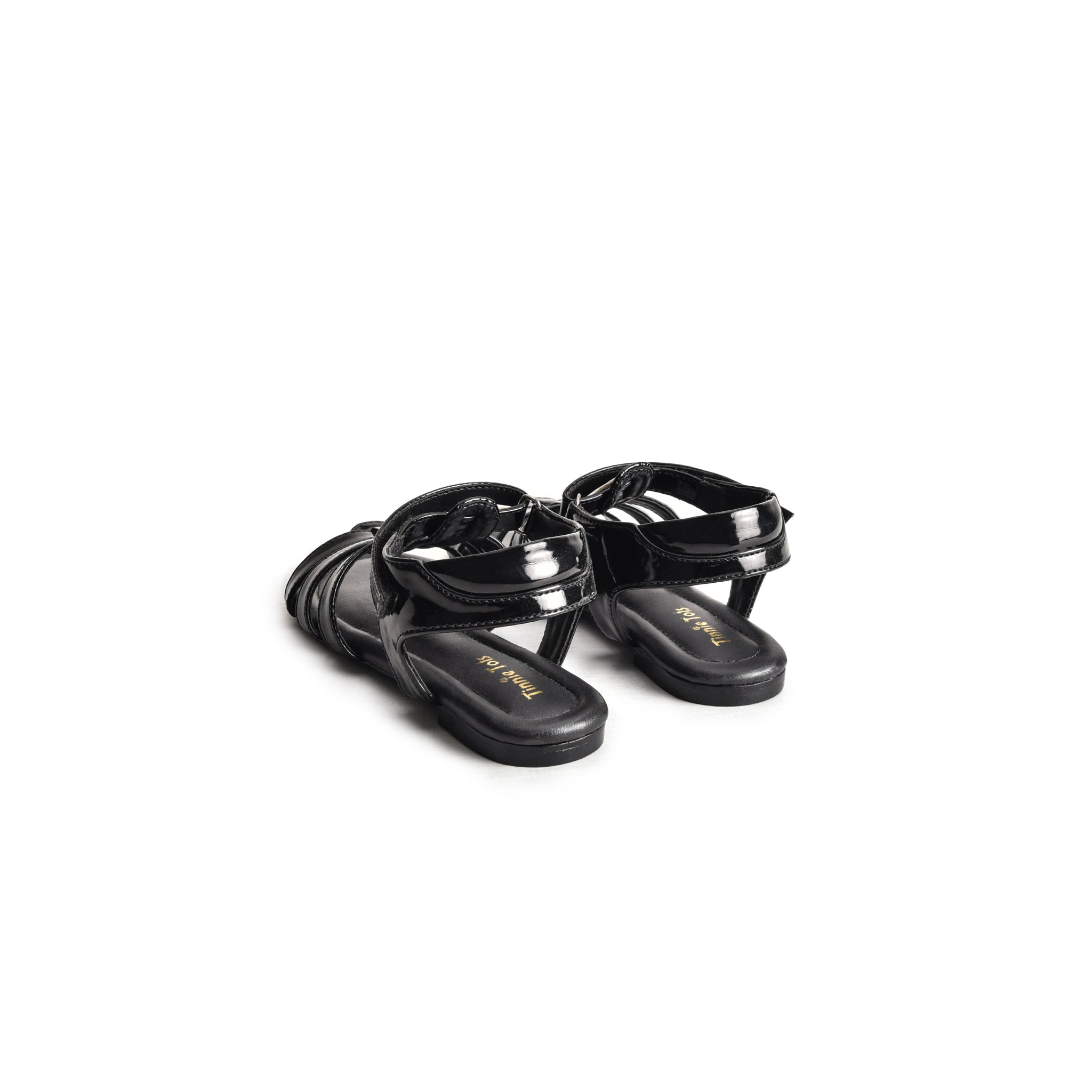 Black Patent Strappy Flat Sandals