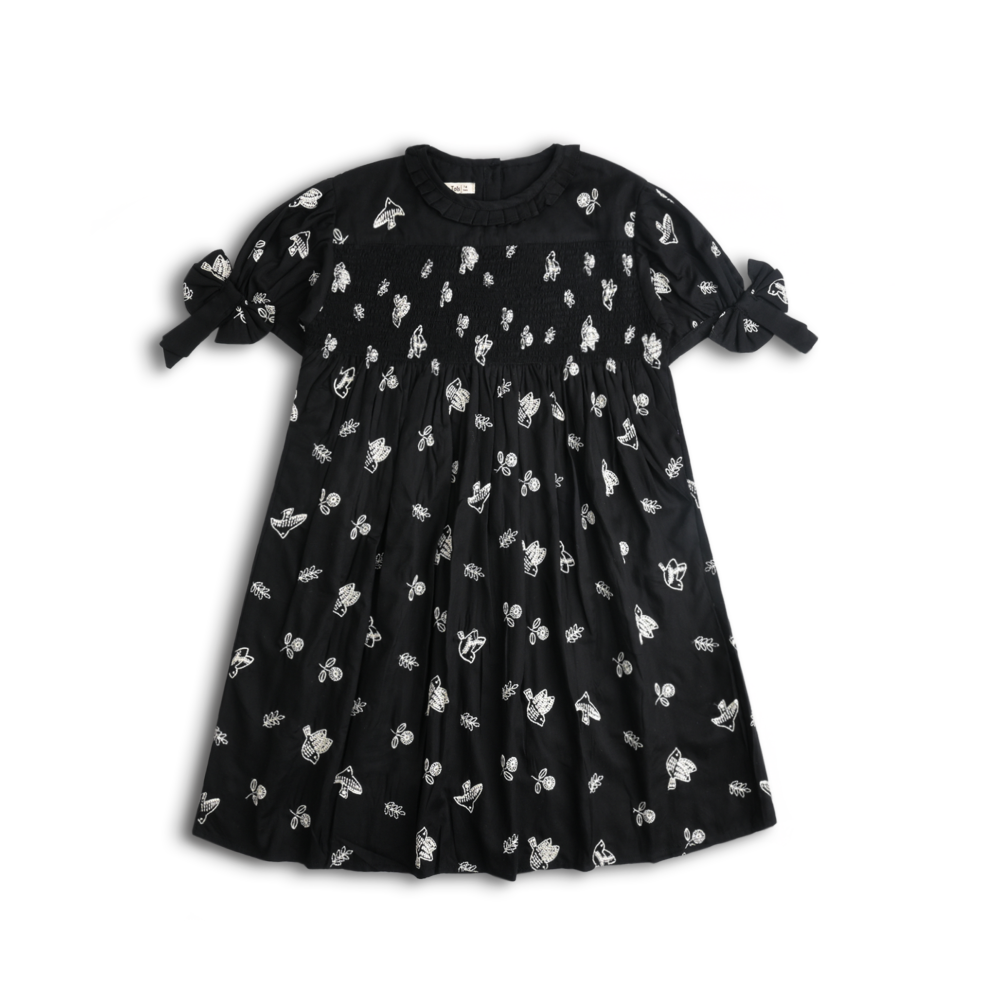 Black Embroidered Smocked Dress