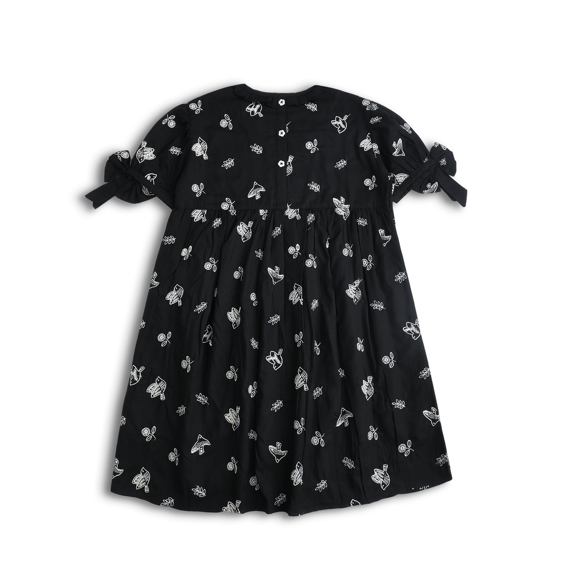 Black Embroidered Smocked Dress