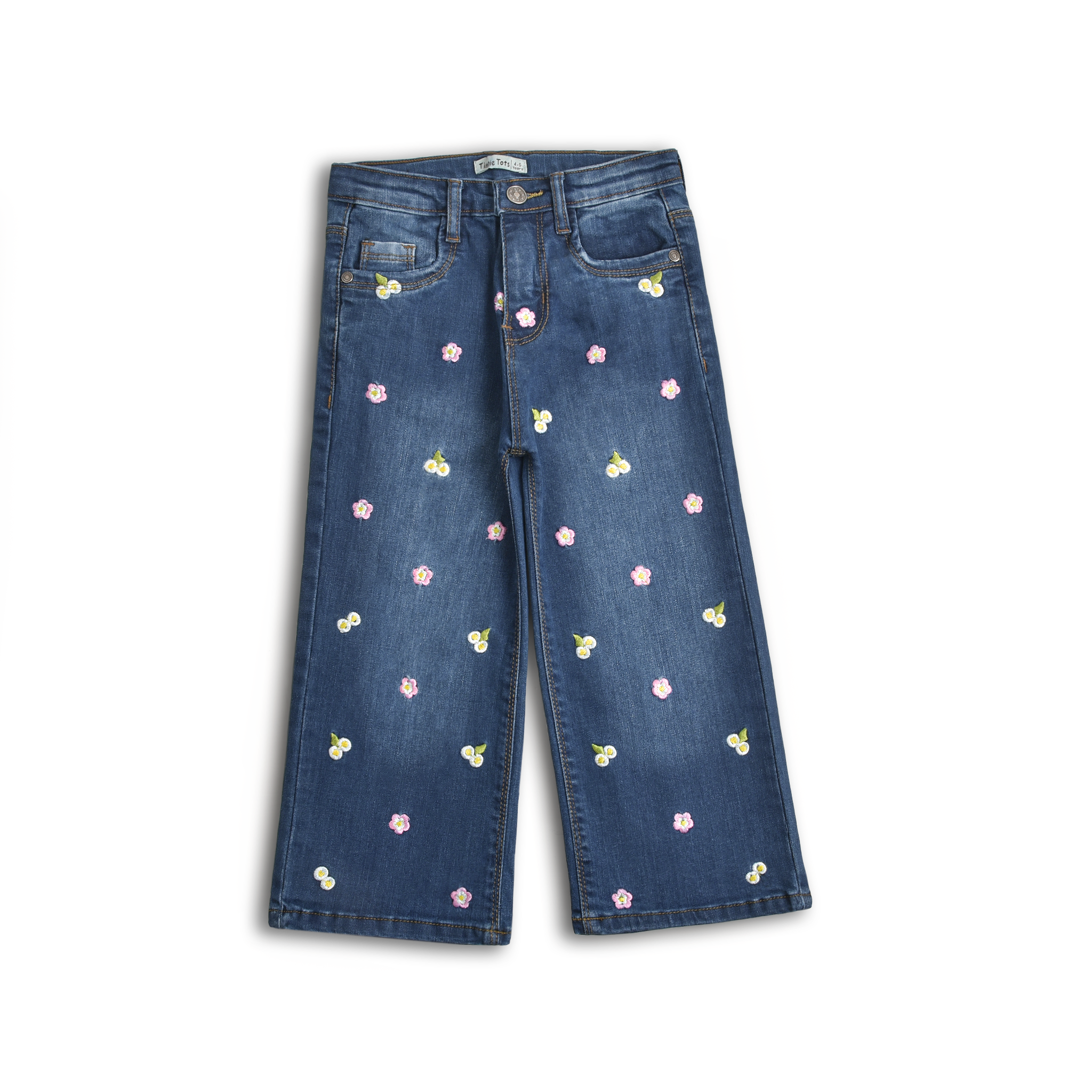 Dark Wash Floral Embroidered Jeans