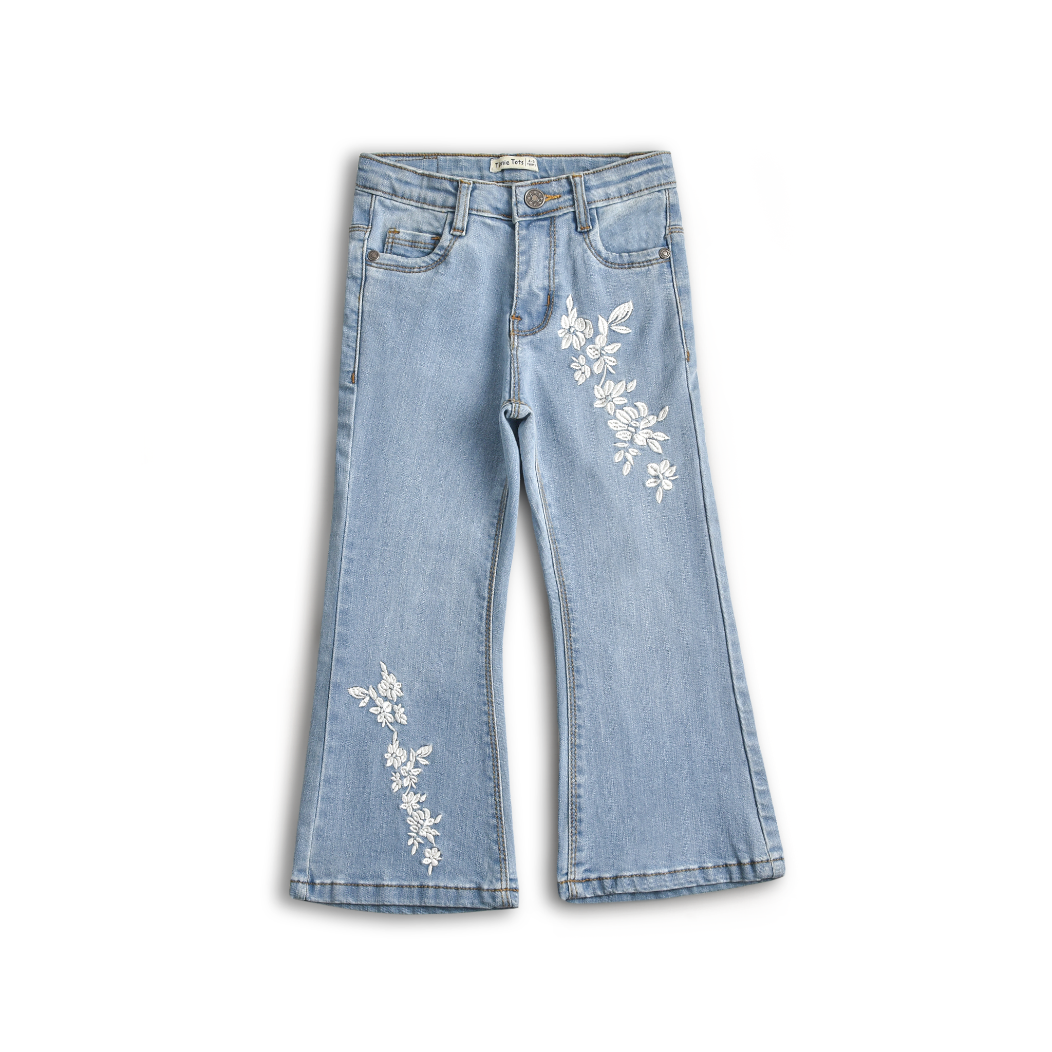 Sky Embroidered Bell Bottom Jeans