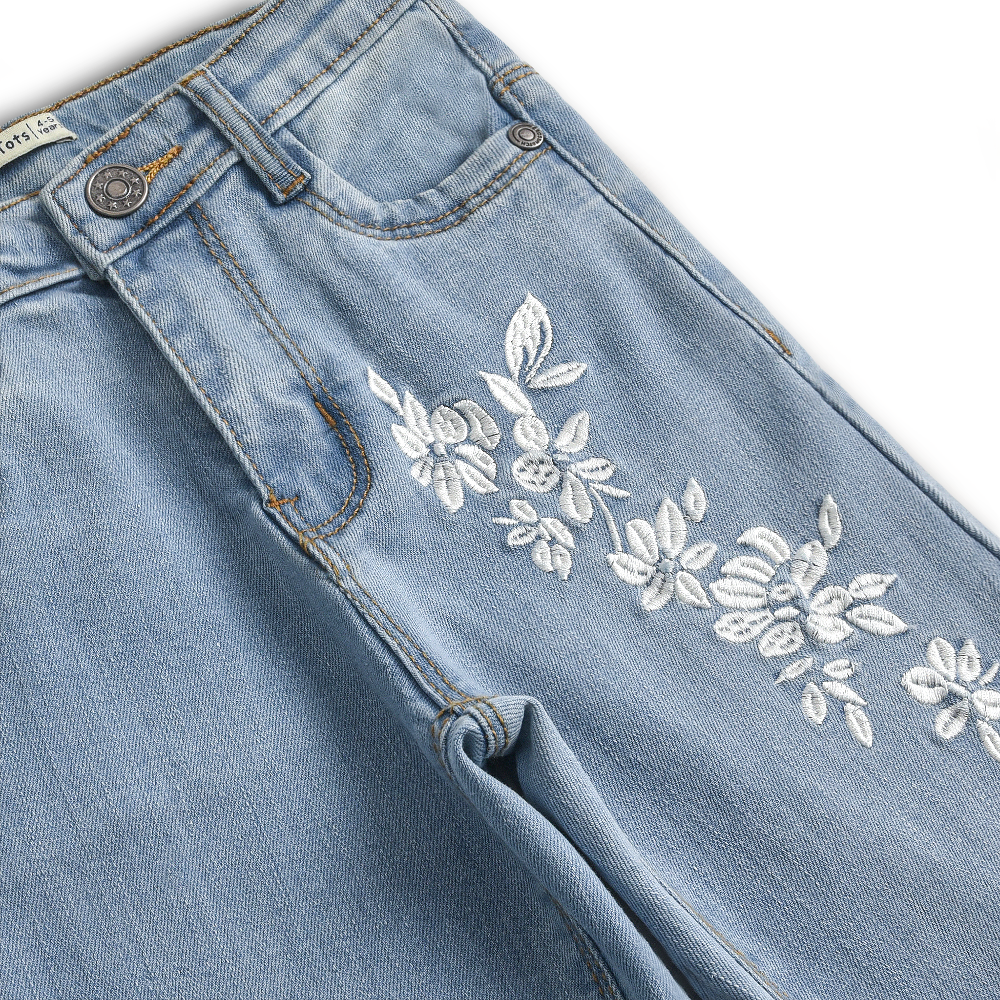 Sky Embroidered Bell Bottom Jeans