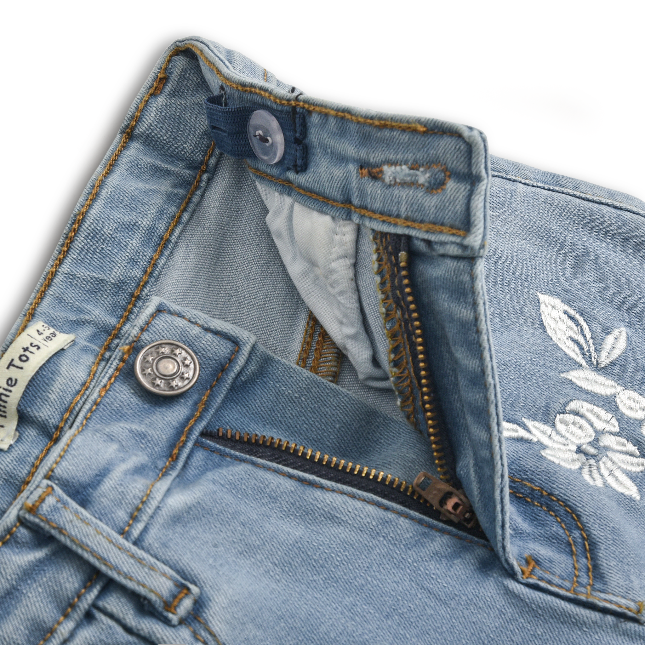 Sky Embroidered Bell Bottom Jeans